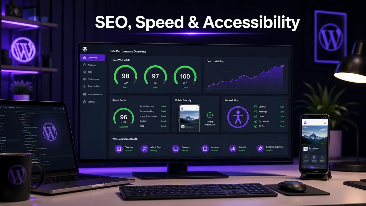 WordPress technical SEO, website speed, mobile usability and accessibility evaluation