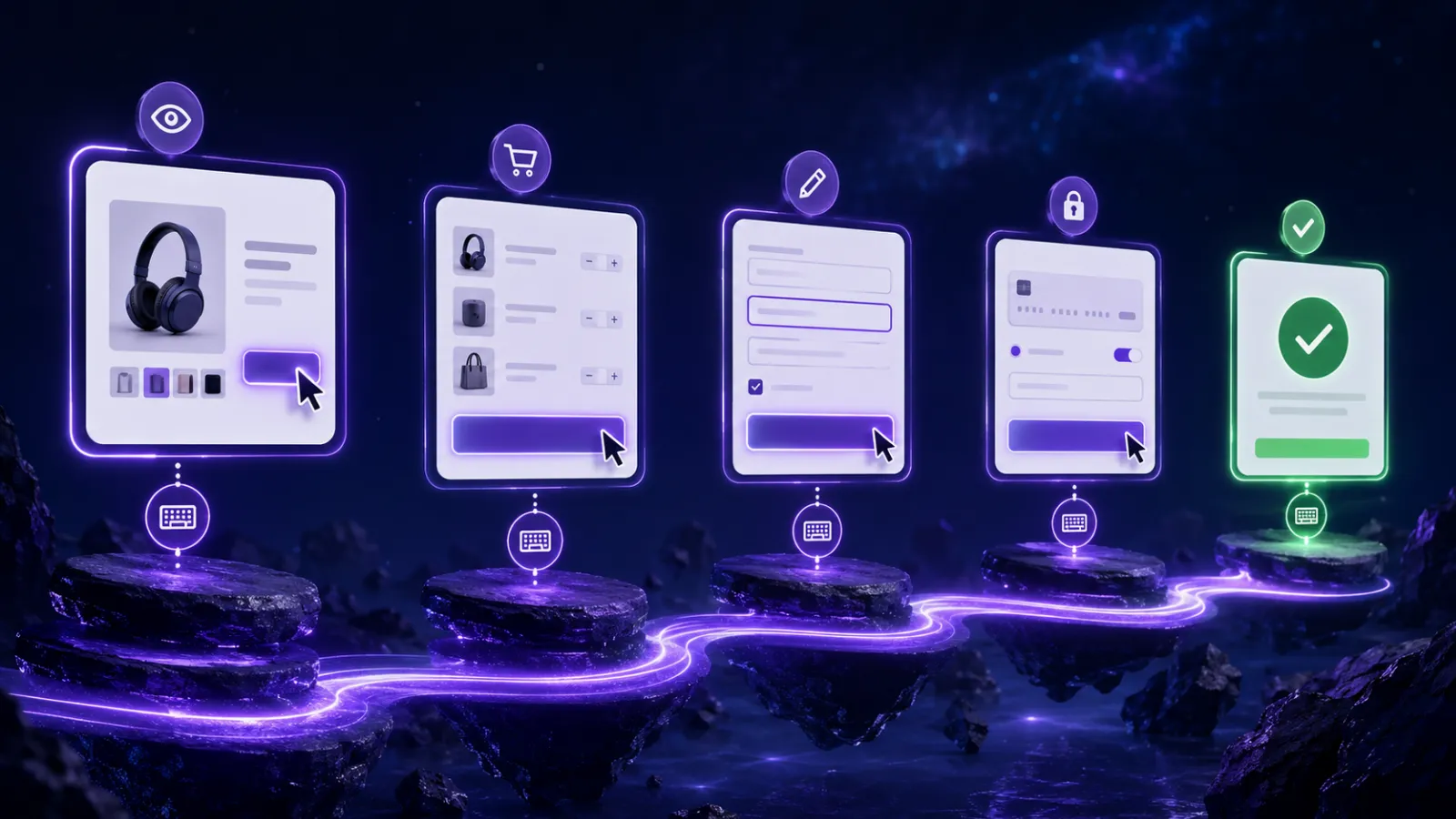 Accessible WooCommerce journey from product selection through payment confirmation